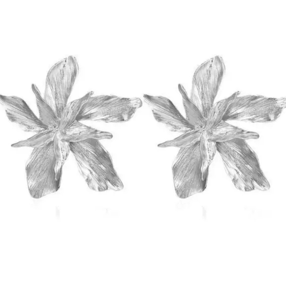 Gold Flower Statement Earrings - Picture 2 of 4